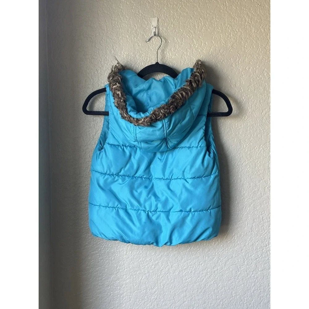 Justice Girl's Puffer Jacket Hooded Vest Size 8 Turquoise Blue